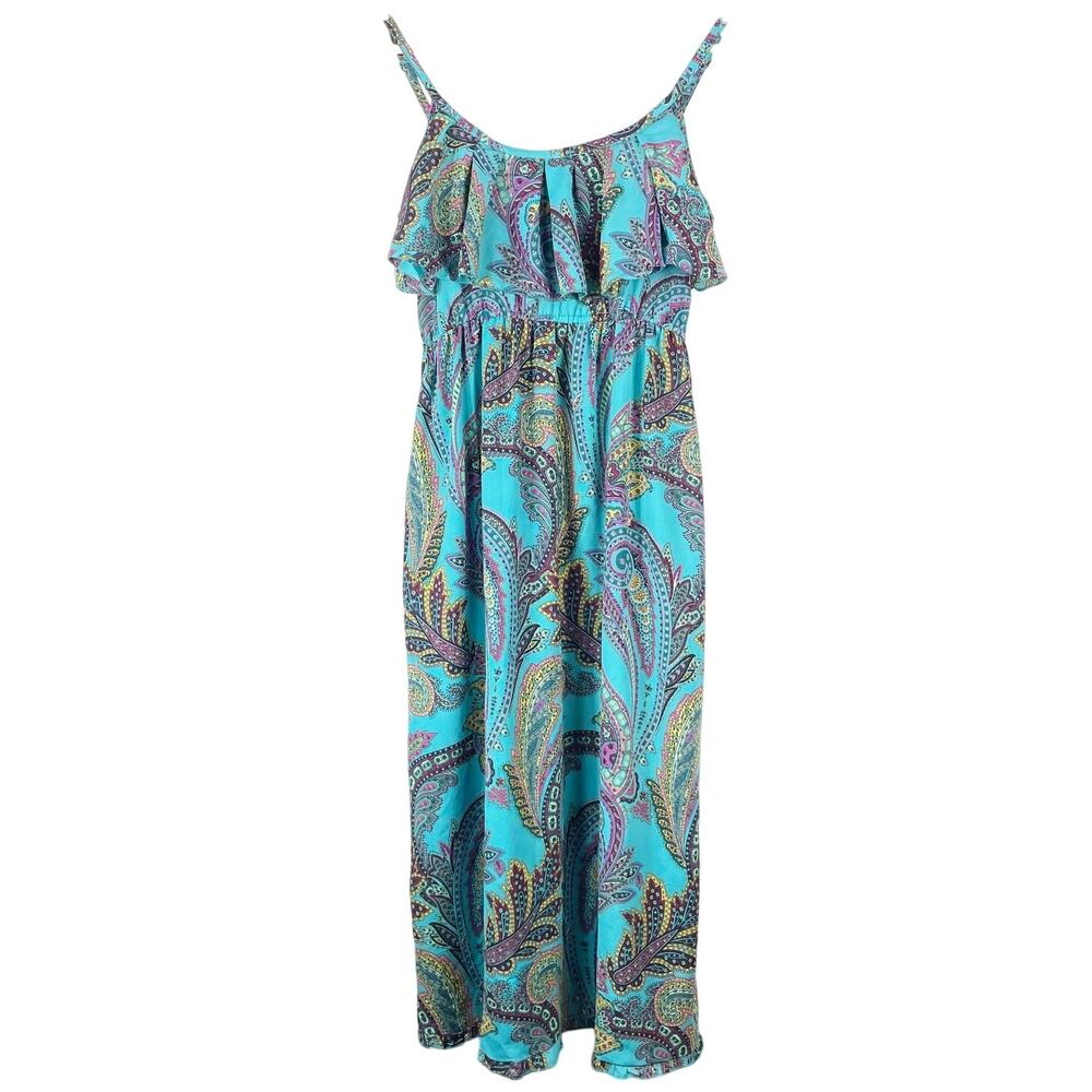Earthbound Trading Women's Turquoise Paisley Boho Floral Dress Sz S Maxi Beach